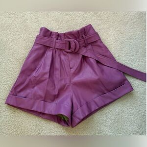 High Waist Purple Belted Women's Shorts